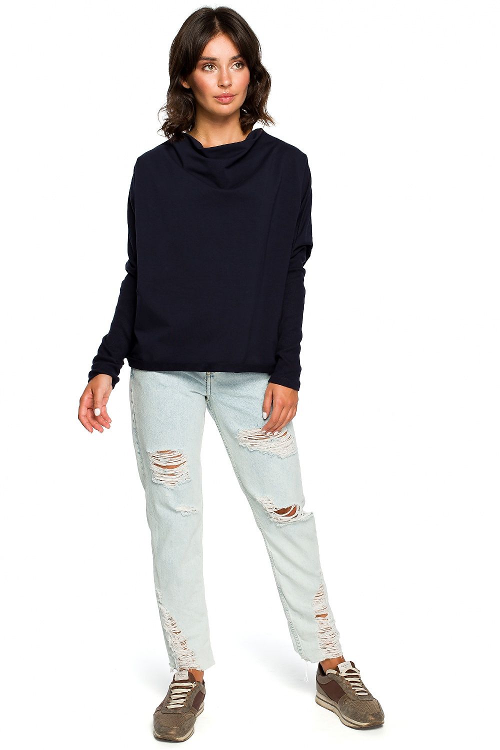 Anibe Lifestyle - Ledig sweatshirt med draperad urringning