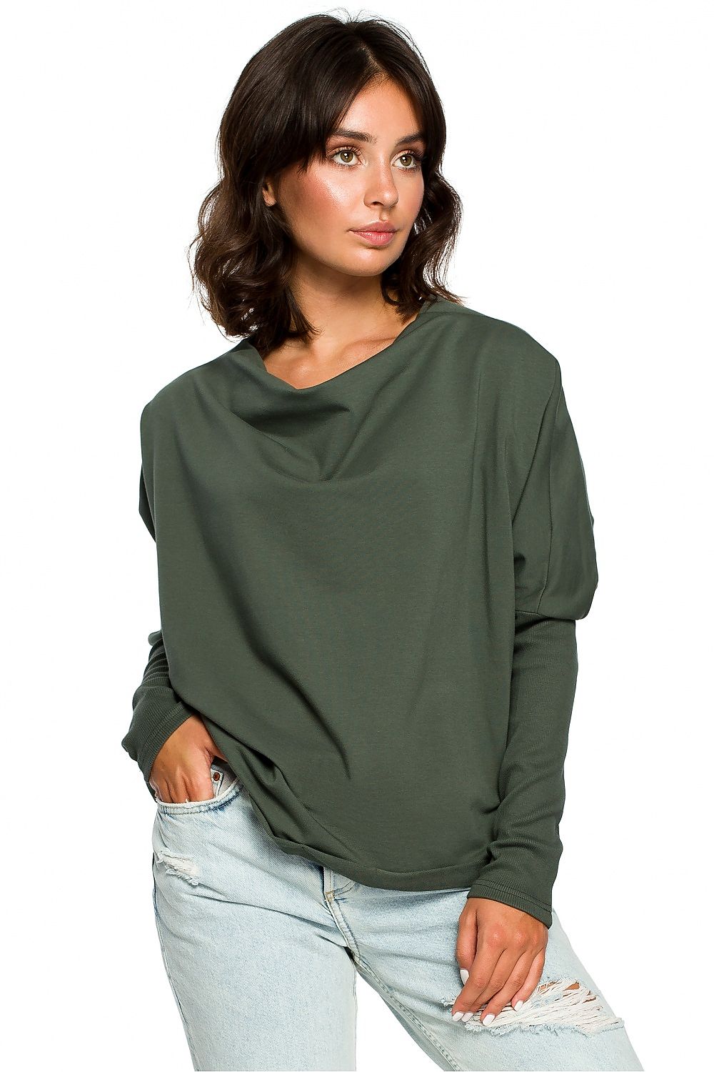 Anibe Lifestyle - Ledig sweatshirt med draperad urringning