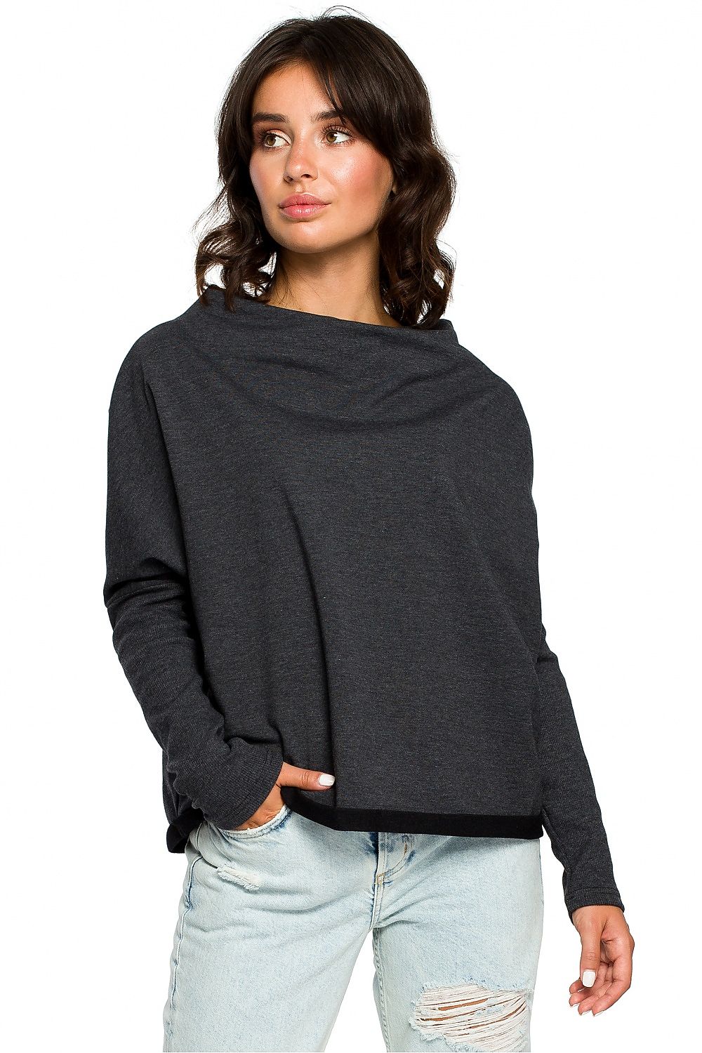 Anibe Lifestyle - Ledig sweatshirt med draperad urringning