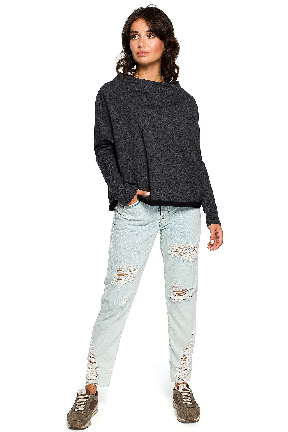 Anibe Lifestyle - Ledig sweatshirt med draperad urringning