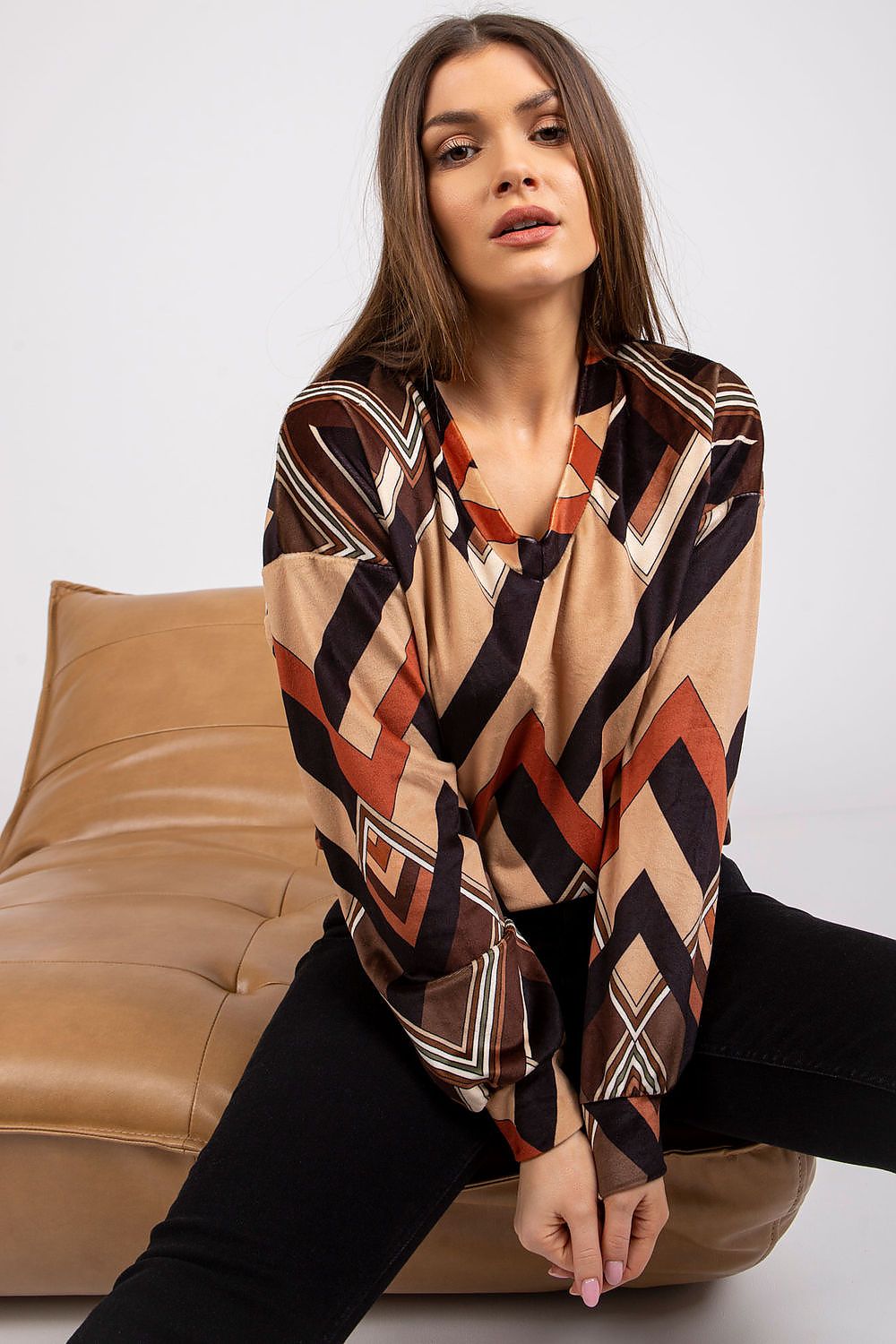 Anibe Lifestyle - Blus med lång ärm i mönstrat tyg
