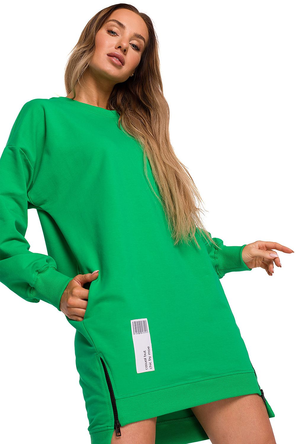 Anibe Lifestyle - Lång sweatshirt med patch och dragkedjor