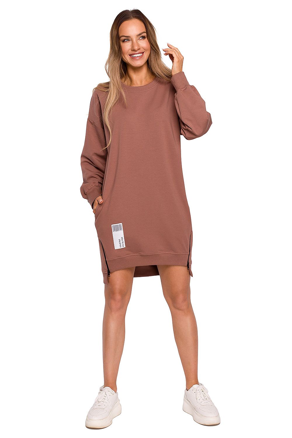 Anibe Lifestyle - Lång sweatshirt med patch och dragkedjor