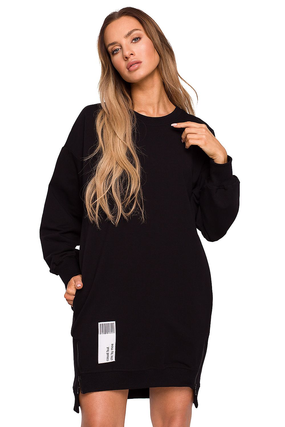 Anibe Lifestyle - Lång sweatshirt med patch och dragkedjor