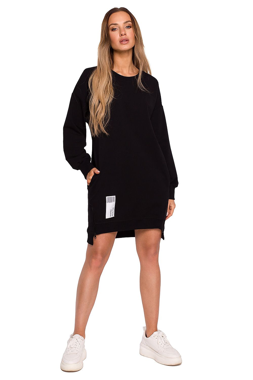 Anibe Lifestyle - Lång sweatshirt med patch och dragkedjor