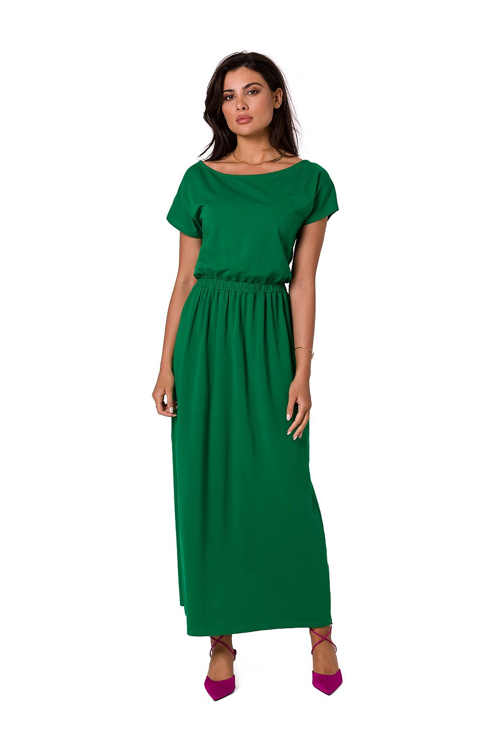 Anibe Lifestyle - Maxiklänning med kort ärm och off-shoulder-ringning