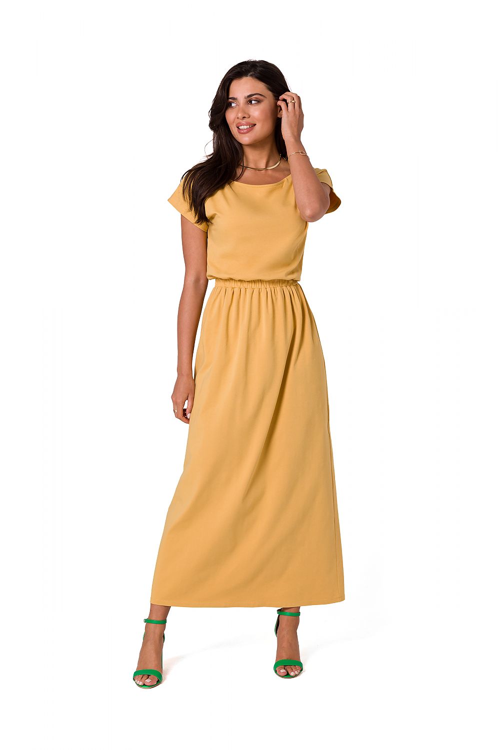 Anibe Lifestyle - Maxiklänning med kort ärm och off-shoulder-ringning
