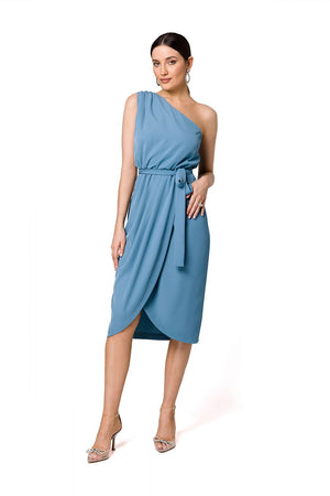 Anibe Lifestyle - Draperad one shoulder-klänning med omlottkjol och knytskärp