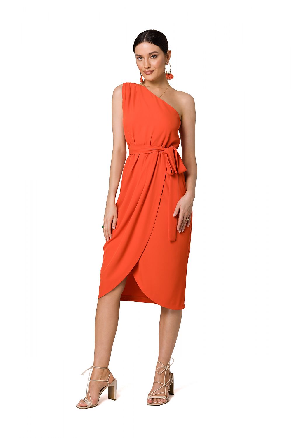 Anibe Lifestyle - Draperad one shoulder-klänning med omlottkjol och knytskärp