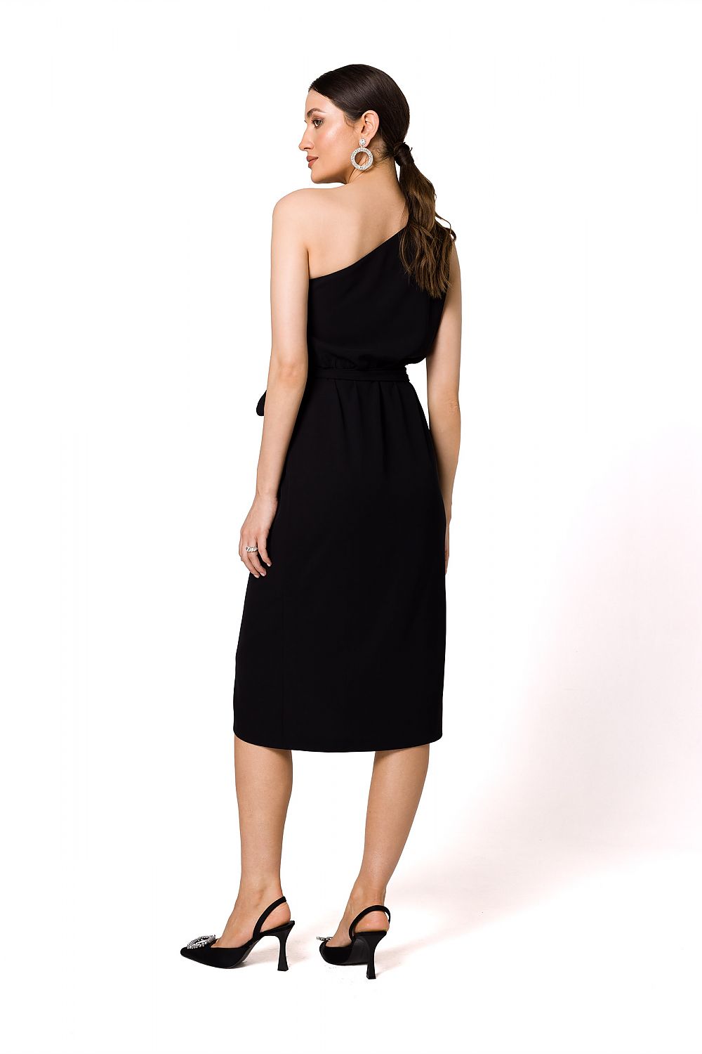 Anibe Lifestyle - Draperad one shoulder-klänning med omlottkjol och knytskärp