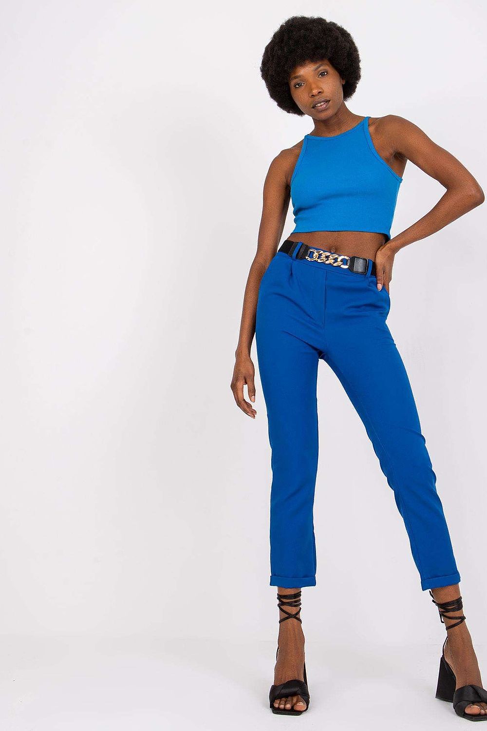 Anibe Lifestyle - Byxor med high-waist, resårband och dekorativt bälte