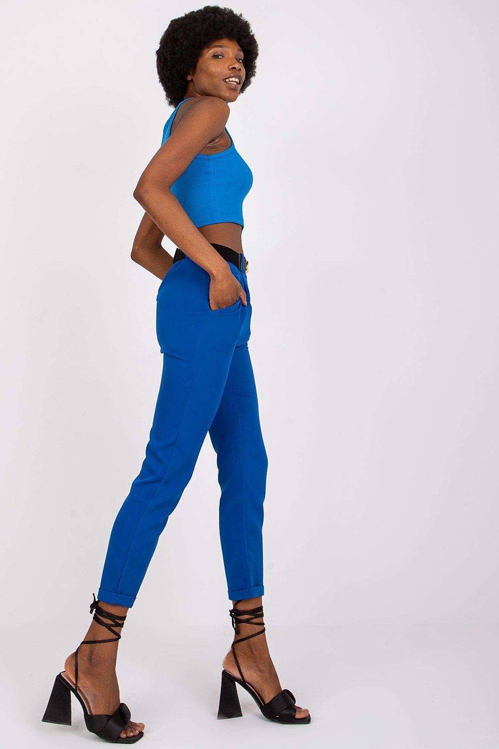 Anibe Lifestyle - Byxor med high-waist, resårband och dekorativt bälte