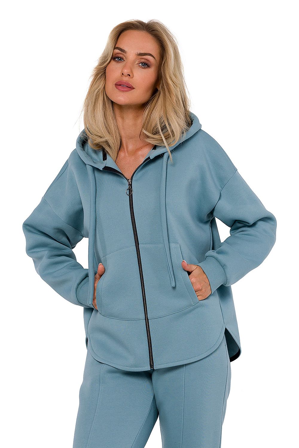 Anibe Lifestyle - Stickad sweatshirtjacka med dragkedja och känguruficka
