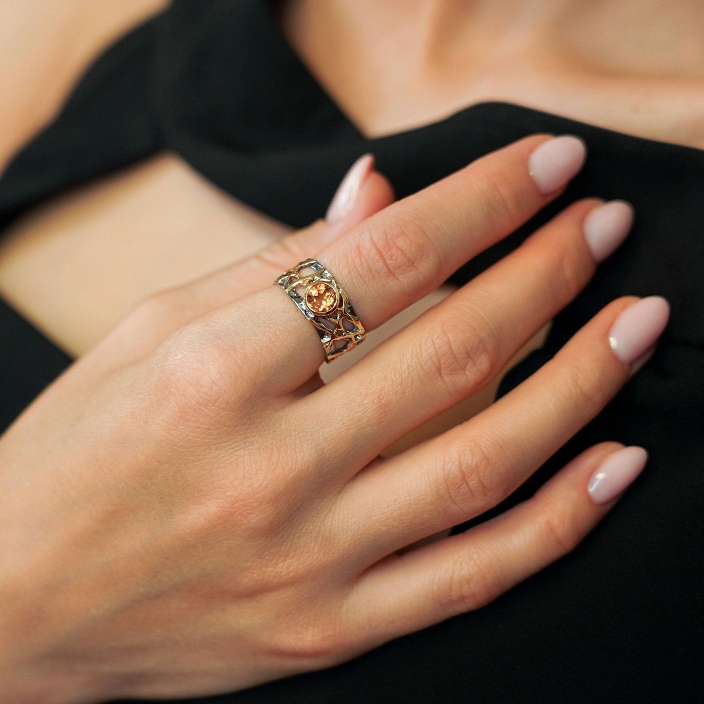 Ring Alba - Silverring med Citrin guldpläterad