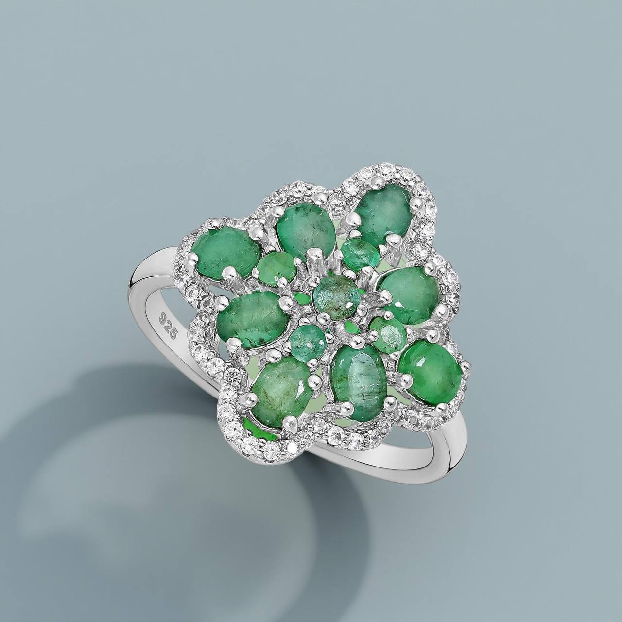 Ring Esmeralda - Sterlingsilver Emerald Rhodium Pläterad ring-0