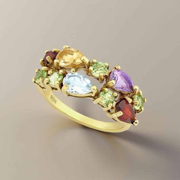 Ring Santa Maria - Sterlingsilver Multi-Gemstone Guldpläterad ring-0