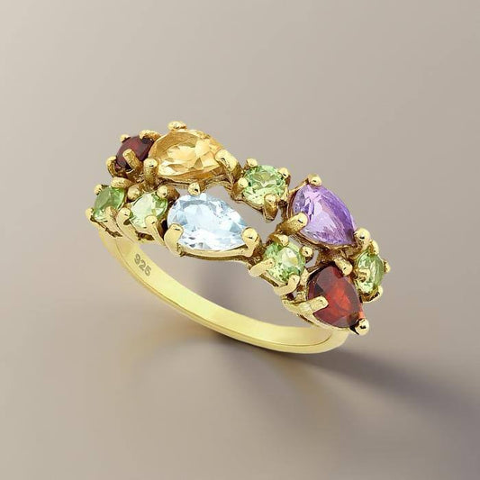 Ring Santa Maria - Sterlingsilver Multi-Gemstone Guldpläterad ring-0