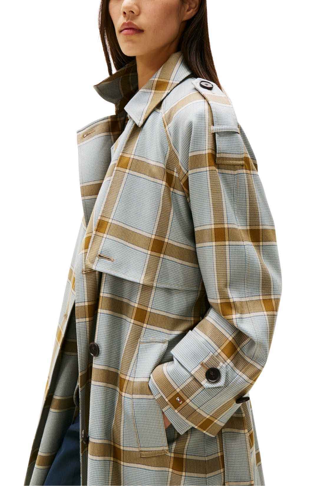TOMMY HILFIGER - Women's relaxed checked double-breasted trench coat-3