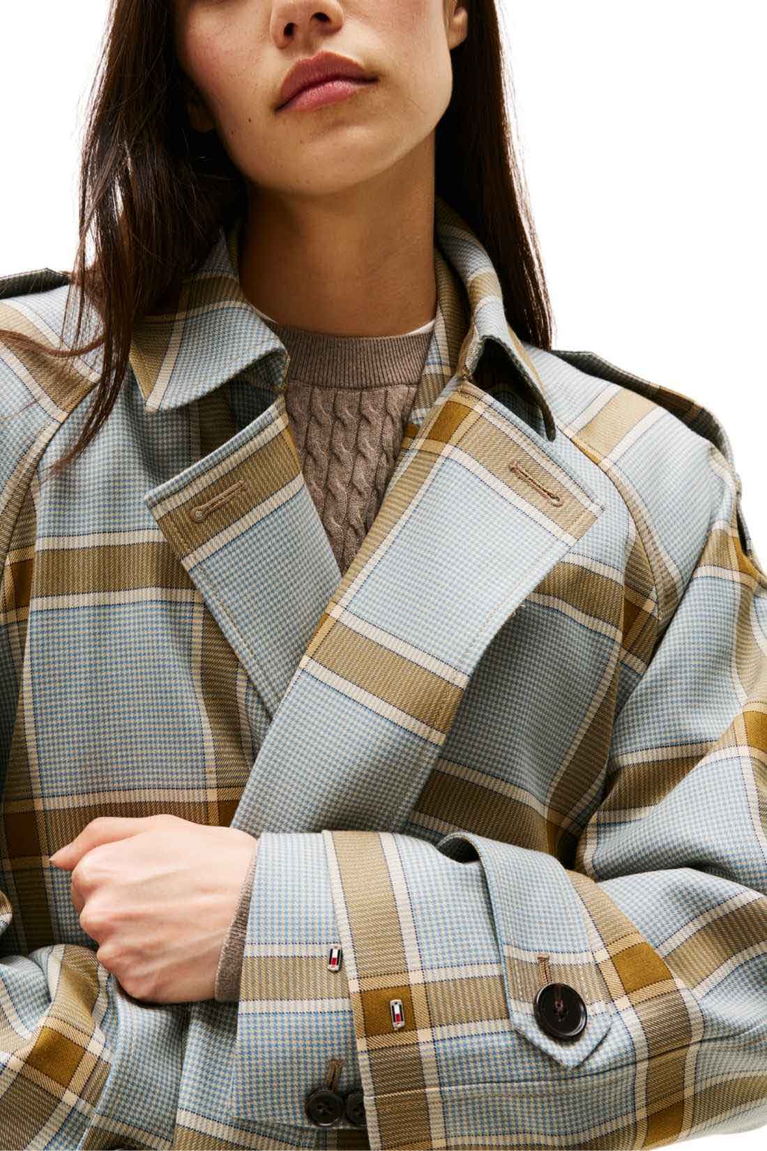 TOMMY HILFIGER - Women's relaxed checked double-breasted trench coat-4